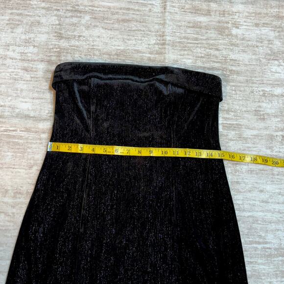 Urban Social Women Small Black Silver Metallic Velvet Strapless Midi Dress Retro - Picture 2 of 8